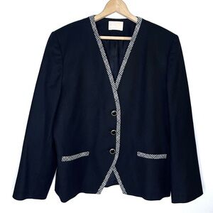 Vintage Pendleton Wool Blazer Coat Black with Plaid Trim 70’s Women’s Size 16